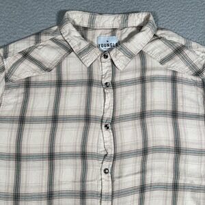 YoungLA Shirt Mens XXL Beige Pearl Snap Plaid Lightweight Flannel Outdoor Casual